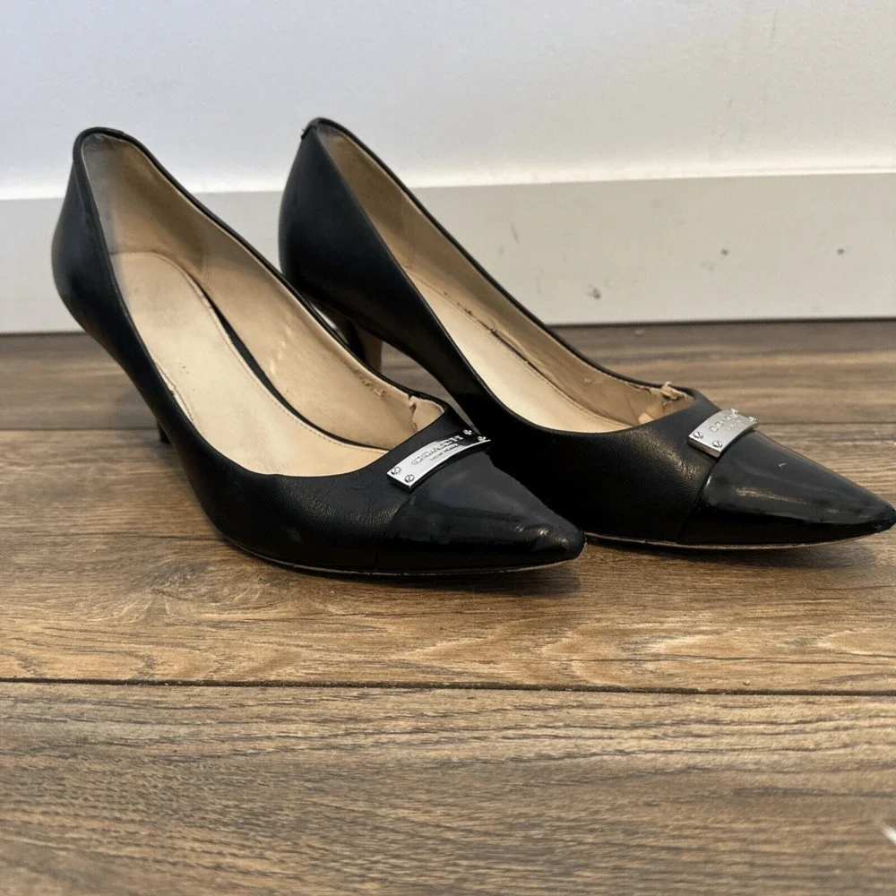 COACH vintage Black leather upper shell slip on pump shoes 9.5 B damaged‎